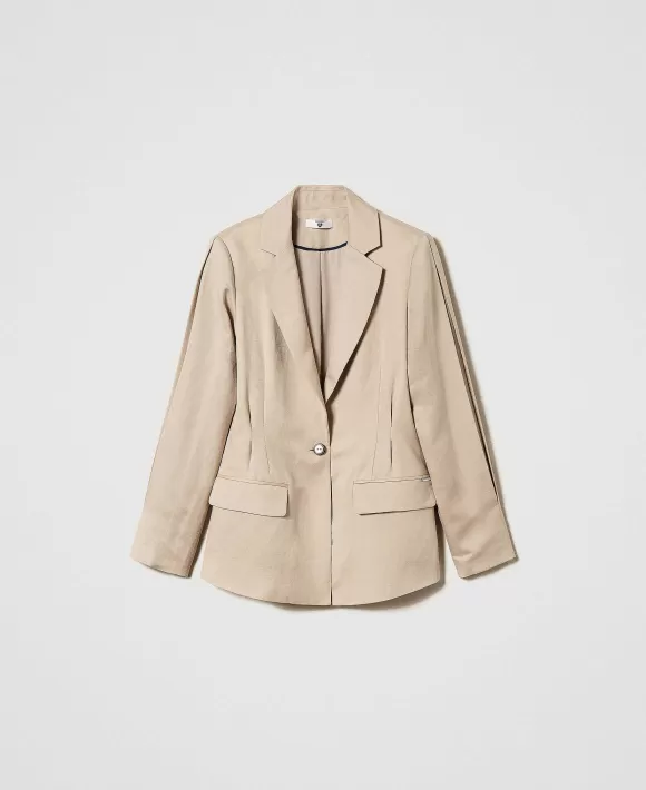 TWINSET Milano Giacca Blazer In Misto Lino Con Pieghe Beige Best