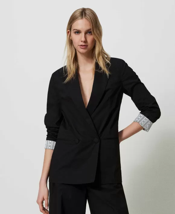 TWINSET Milano Giacca Blazer In Popeline Stretch Nero Sale