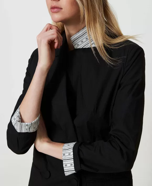 TWINSET Milano Giacca Blazer In Popeline Stretch Nero Sale