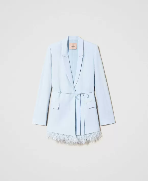 TWINSET Milano Giacca Blazer In Raso Con Piume Azzurro Best Sale