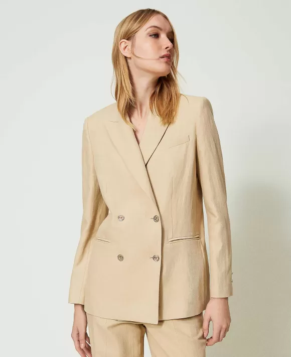 TWINSET Milano Giacca Blazer In Saia Di Lino Beige Hot