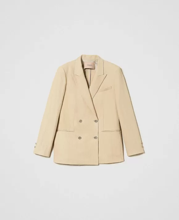 TWINSET Milano Giacca Blazer In Saia Di Lino Beige Hot