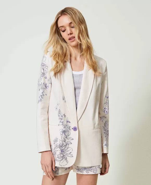 TWINSET Milano Giacca Blazer Myfo In Misto Lino Stampato Viola Clearance