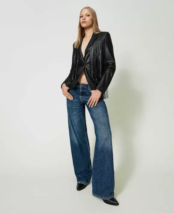 TWINSET Milano Giacca Effetto Pelle Con Frange Nero Flash Sale