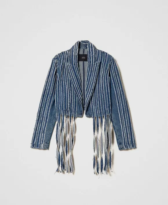 TWINSET Milano Giacca In Jeans Con Frange Blu Best Sale