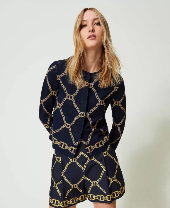 TWINSET Milano Giacca In Maglia Jacquard Con Catene Blu Clearance
