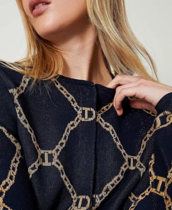 TWINSET Milano Giacca In Maglia Jacquard Con Catene Blu Clearance