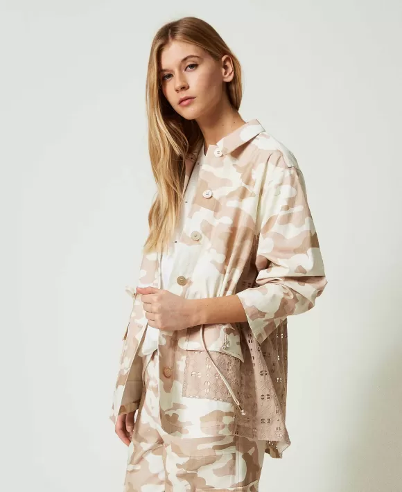 TWINSET Milano Giacca Sahariana A Stampa Camouflage Beige Discount