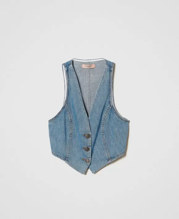 TWINSET Milano Gilet Fitted In Jeans Blu Sale