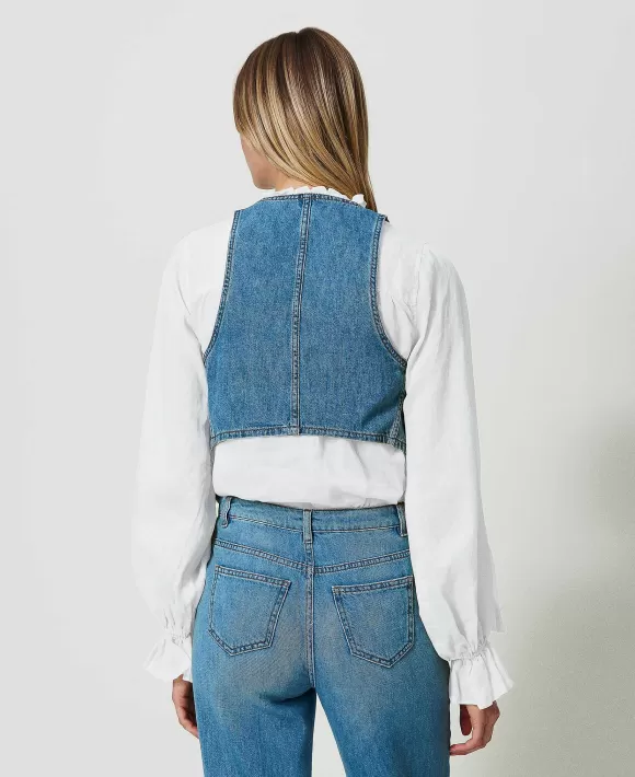 TWINSET Milano Gilet Fitted In Jeans Blu Sale