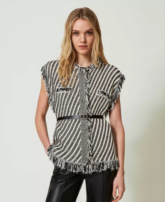 TWINSET Milano Gilet In Maglia Jacquard Con Frange Fantasia Online