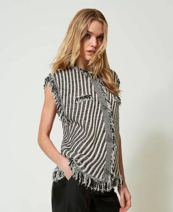 TWINSET Milano Gilet In Maglia Jacquard Con Frange Fantasia Online