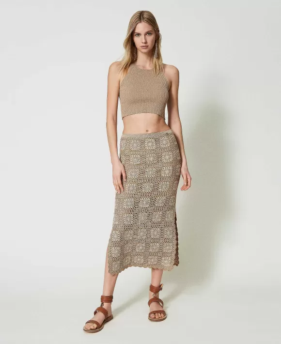TWINSET Milano Gonna Longuette In Maglia Crochet Lurex Multicolor Beige Store