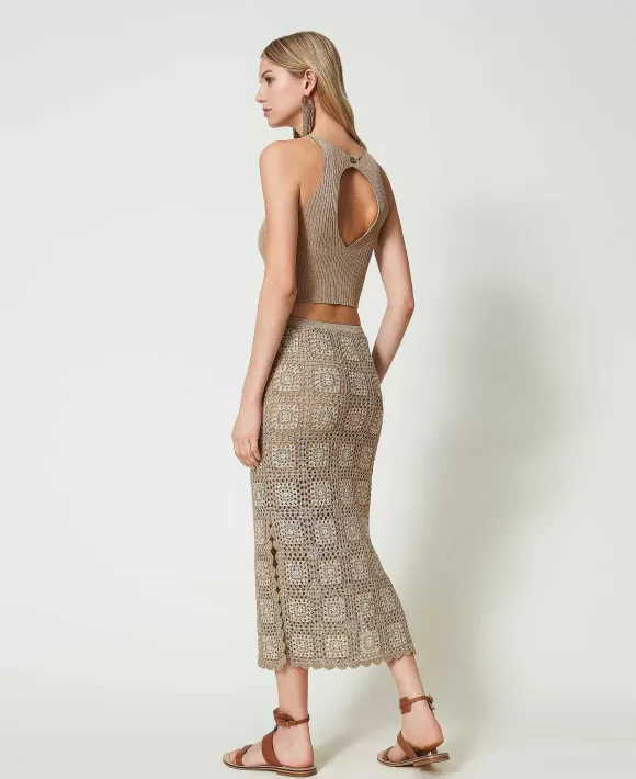 TWINSET Milano Gonna Longuette In Maglia Crochet Lurex Multicolor Beige Store