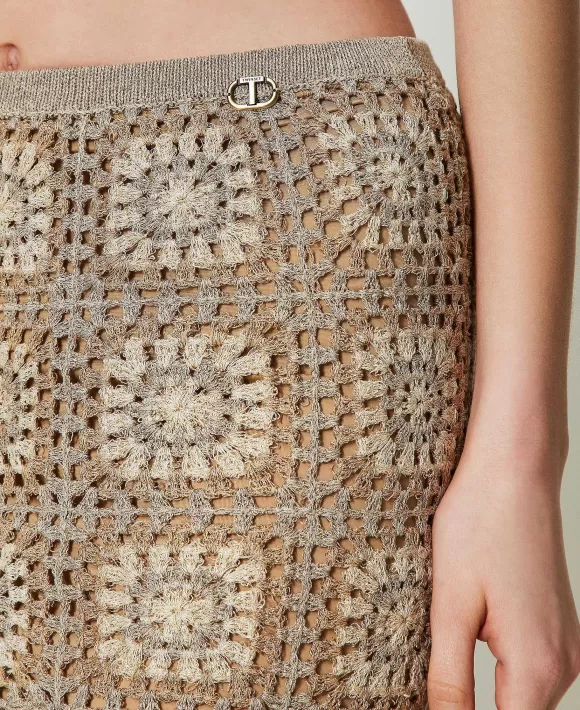 TWINSET Milano Gonna Longuette In Maglia Crochet Lurex Multicolor Beige Store
