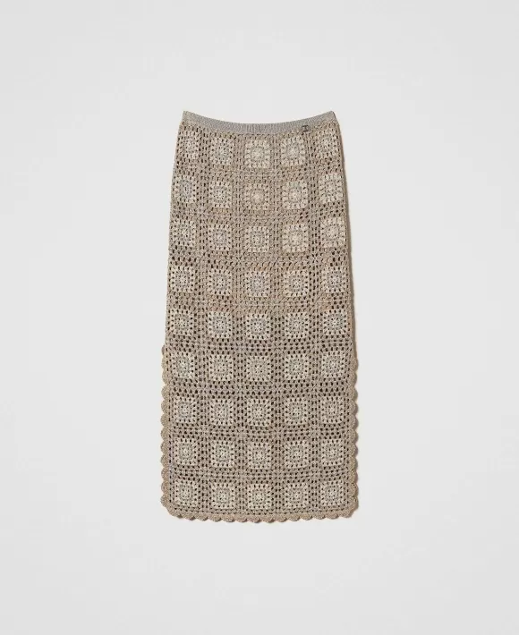 TWINSET Milano Gonna Longuette In Maglia Crochet Lurex Multicolor Beige Store
