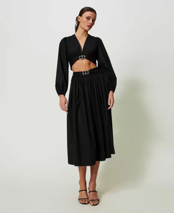 TWINSET Milano Gonna Longuette In Popeline Con Oval T Nero Store