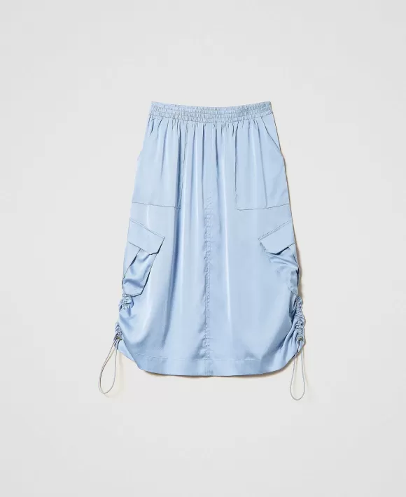 TWINSET Milano Gonna Longuette In Raso Azzurro New