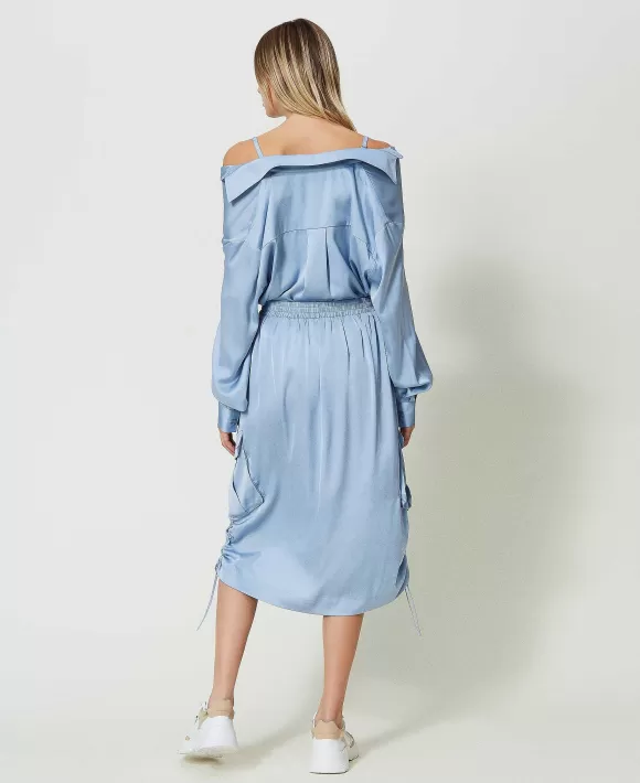 TWINSET Milano Gonna Longuette In Raso Azzurro New