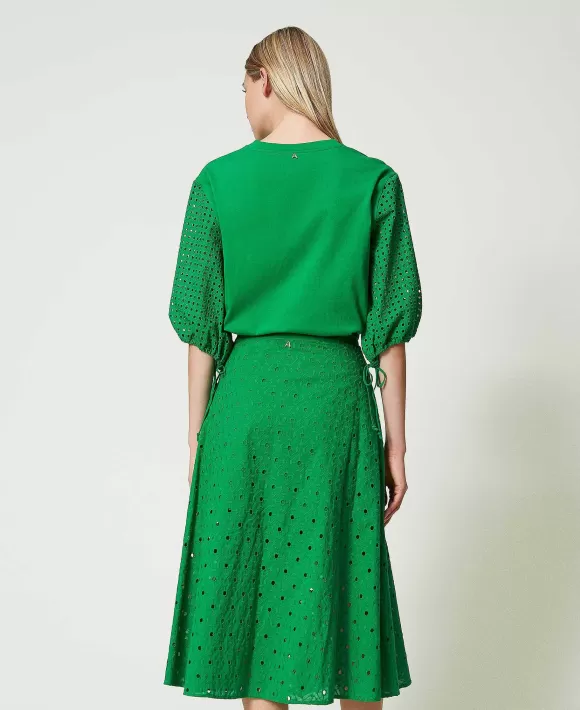 TWINSET Milano Gonna Longuette In Sangallo Con Arricciatura Verde Shop