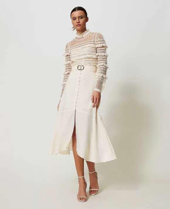 TWINSET Milano Gonna Lunga In Tela Di Misto Lino Bianco Discount
