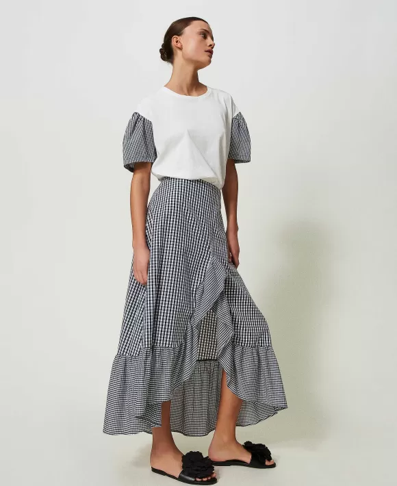 TWINSET Milano Gonna Lunga In Vichy Con Balza Bianco Online