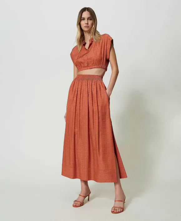 TWINSET Milano Gonna Lunga Jacquard Con Oval T Arancio Outlet
