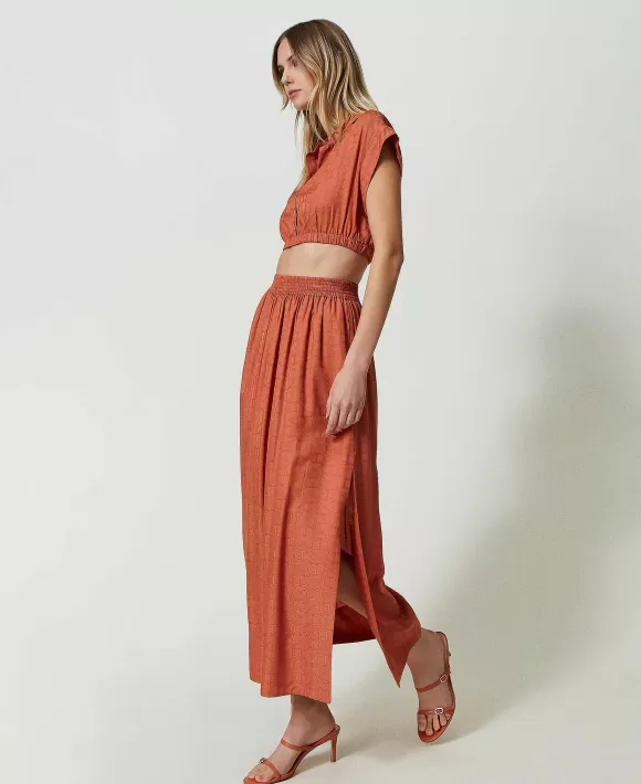 TWINSET Milano Gonna Lunga Jacquard Con Oval T Arancio Outlet