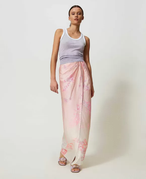 TWINSET Milano Gonna Lunga Myfo In Raso Con Stampa Sfumata Rosa Best