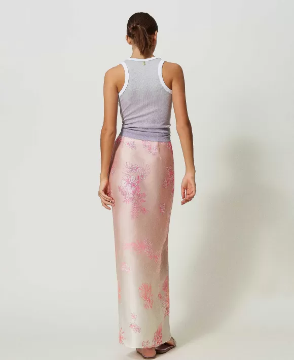 TWINSET Milano Gonna Lunga Myfo In Raso Con Stampa Sfumata Rosa Best