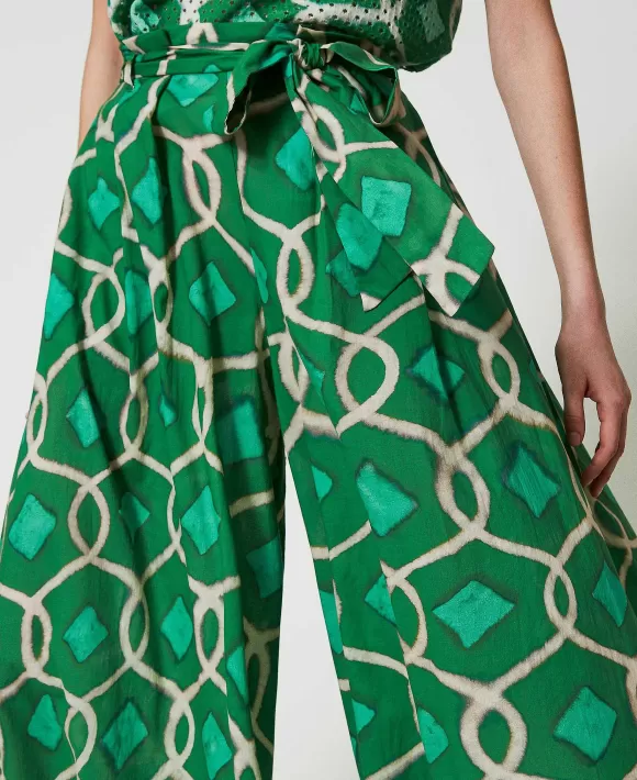 TWINSET Milano Gonna Pantalone In Mussola Stampata Verde Cheap