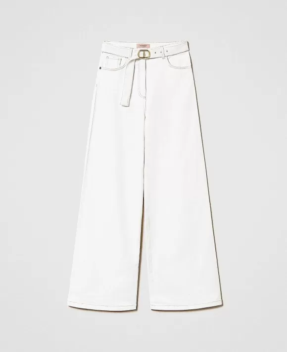 TWINSET Milano Jeans Wide Leg Con Cintura Bianco Store