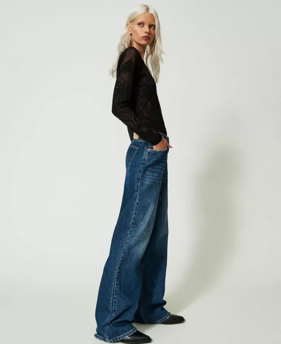 TWINSET Milano Jeans Wide Leg Con Cut-Out Blu Best