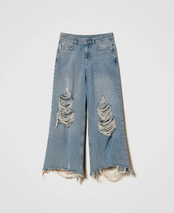 TWINSET Milano Jeans Wide Leg Sfrangiati Blu Shop