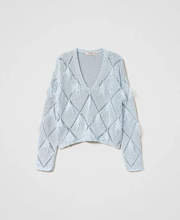 TWINSET Milano Maglia A Losanghe Con Piume Azzurro Discount