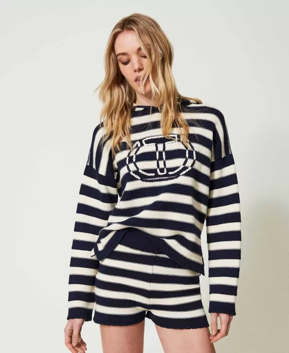 TWINSET Milano Maglia A Righe Bicolore Con Oval T Bianco Best Sale