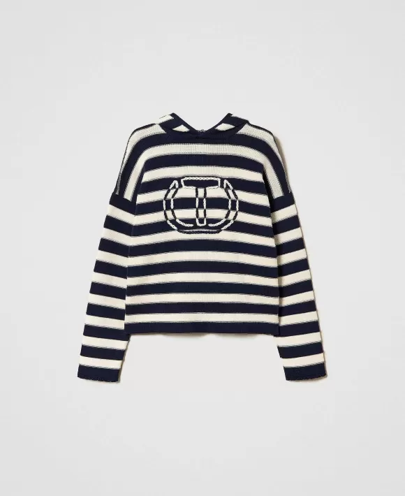 TWINSET Milano Maglia A Righe Bicolore Con Oval T Bianco Best Sale