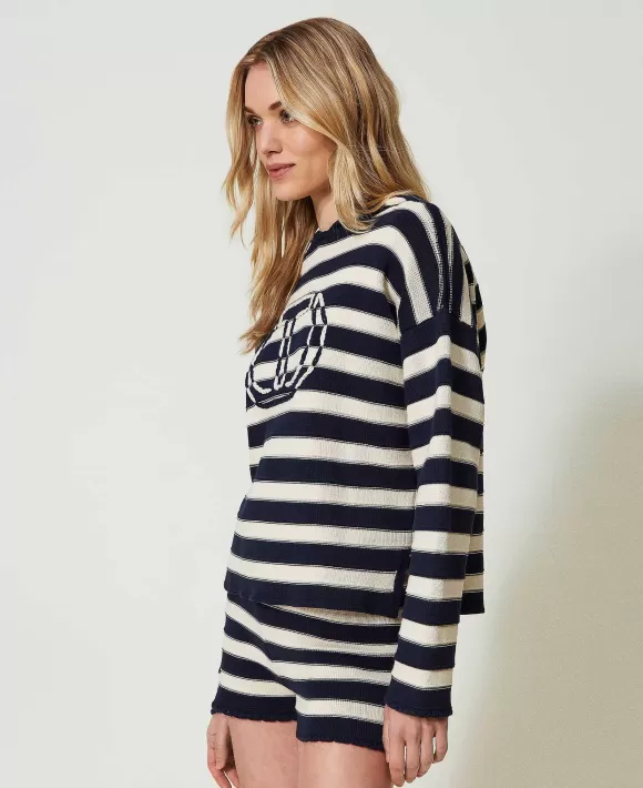 TWINSET Milano Maglia A Righe Bicolore Con Oval T Bianco Best Sale