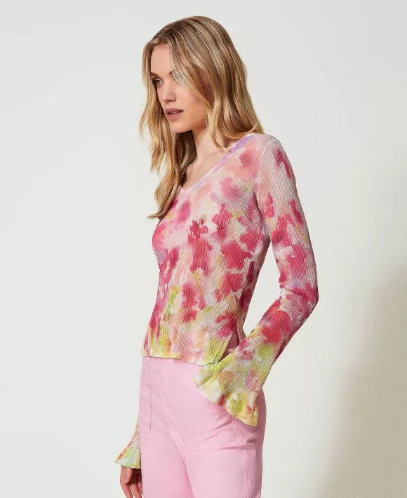TWINSET Milano Maglia Fitted Con Stampa Sfumata A Fiori Fantasia Clearance