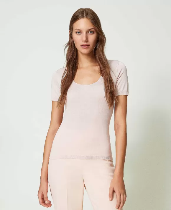 TWINSET Milano Maglia Scollata Seamless In Seta Rosa Best Sale