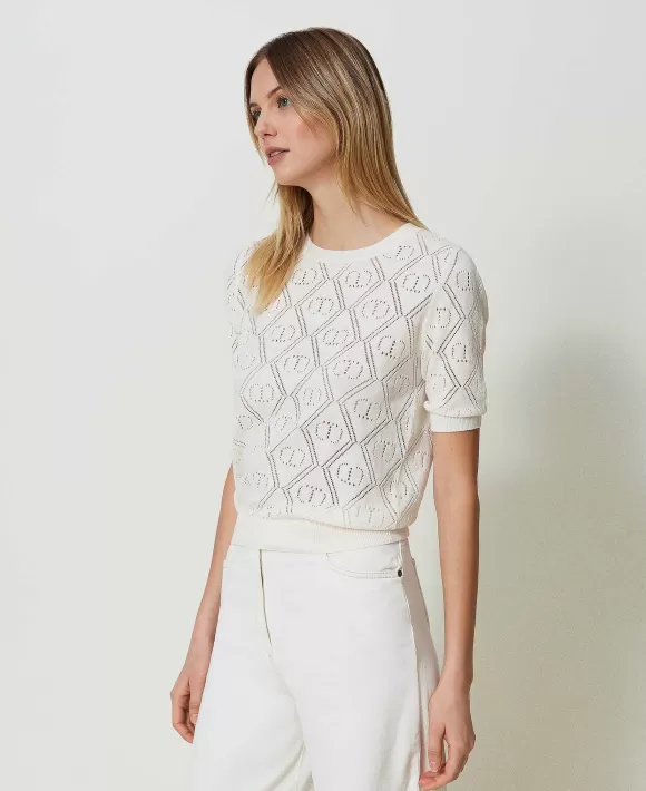 TWINSET Milano Maglia Traforata Con Oval T E Maniche Corte Bianco Outlet