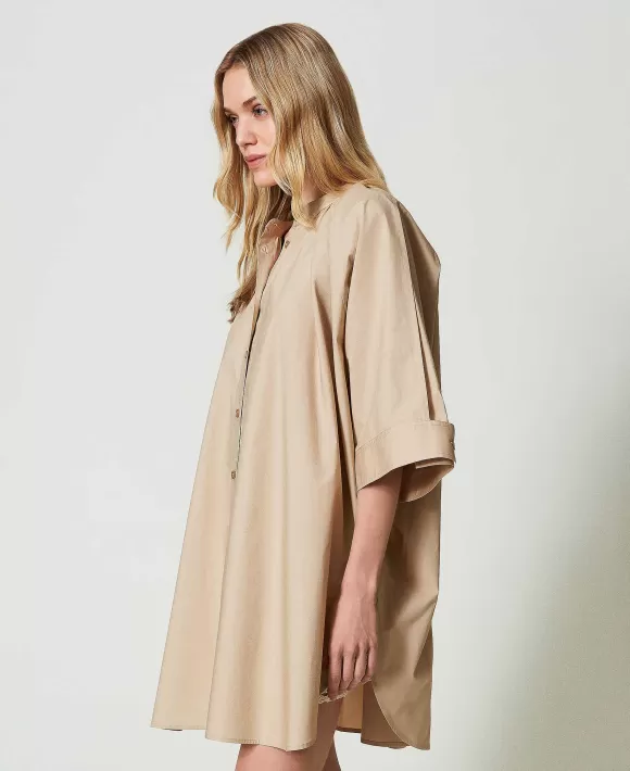 TWINSET Milano Maxi Camicia In Popeline Beige Store