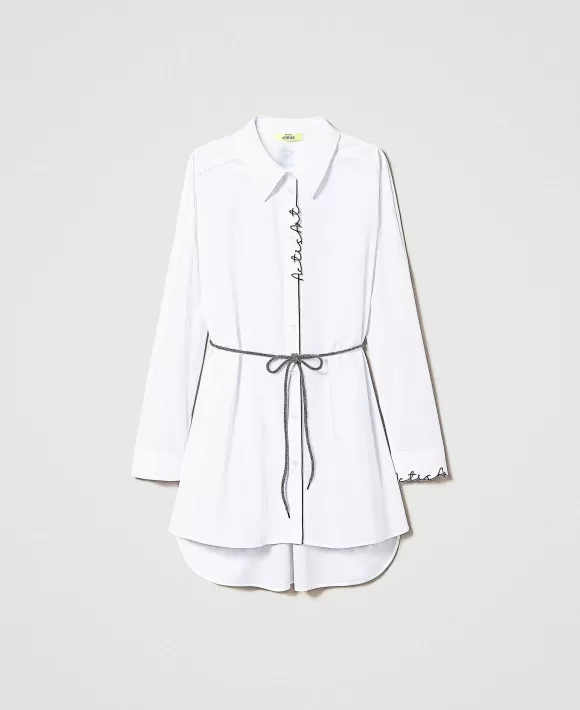 TWINSET Milano Maxi Camicia Myfo In Popeline Con Ricamo Logo Bianco Fashion