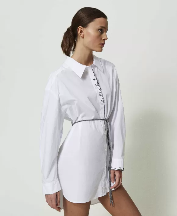 TWINSET Milano Maxi Camicia Myfo In Popeline Con Ricamo Logo Bianco Fashion