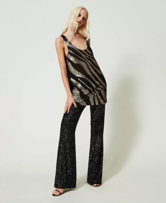 TWINSET Milano Maxi Canotta Con Ricamo Animalier Nero Best Sale