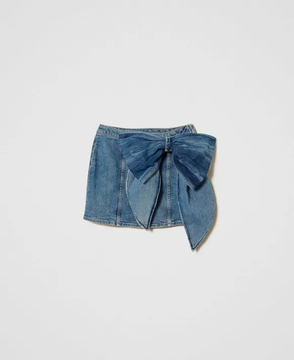 TWINSET Milano Minigonna In Jeans Con Fiocco Blu Sale
