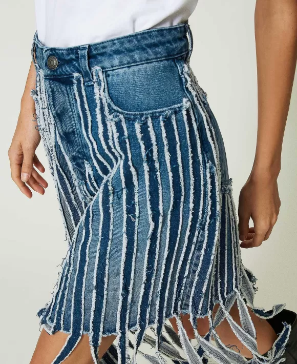 TWINSET Milano Minigonna In Jeans Con Frange Blu Store