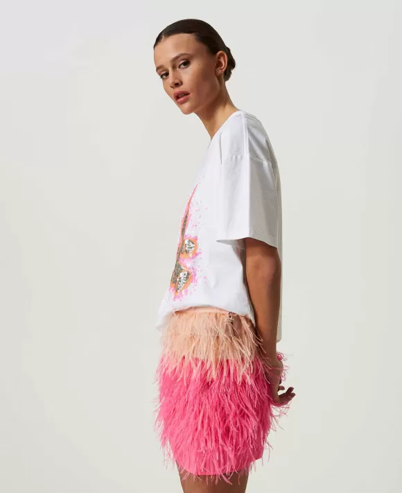 TWINSET Milano Minigonna Myfo In Cr Pe De Chine Con Piume Rosa Online