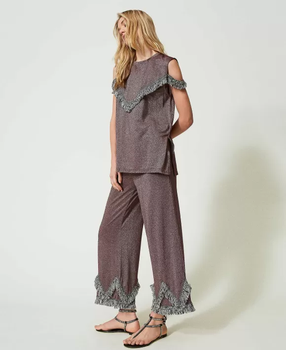 TWINSET Milano Pantaloni A Palazzo Con Frange Bicolor Marrone Outlet