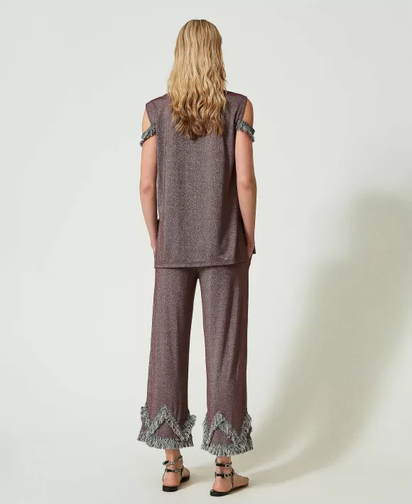 TWINSET Milano Pantaloni A Palazzo Con Frange Bicolor Marrone Outlet